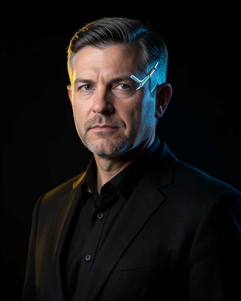 Generated portrait of ORION, ABP's fictional Chief Intelligence Officer agent