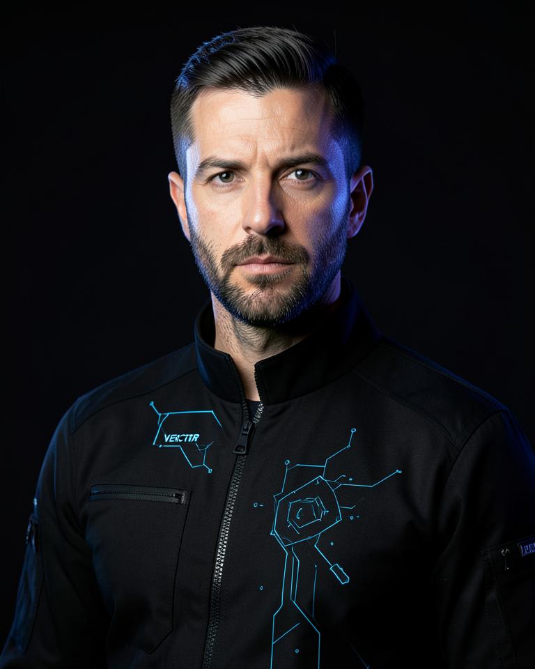 Generated portrait of VECTOR, ABP's fictional AI Development Director agent